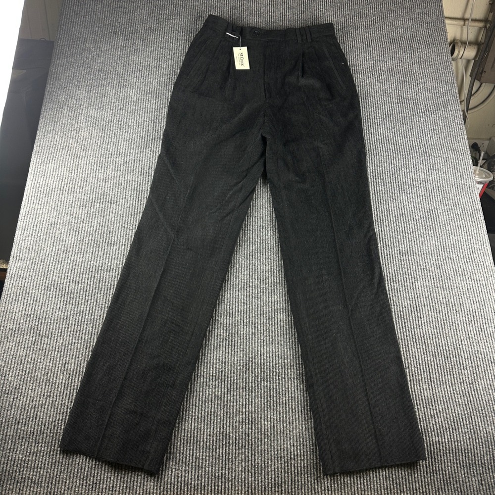 St Croix Mens Ebony Black Pleated Wool Blend Corduroy Trousers Made in Italy 33R